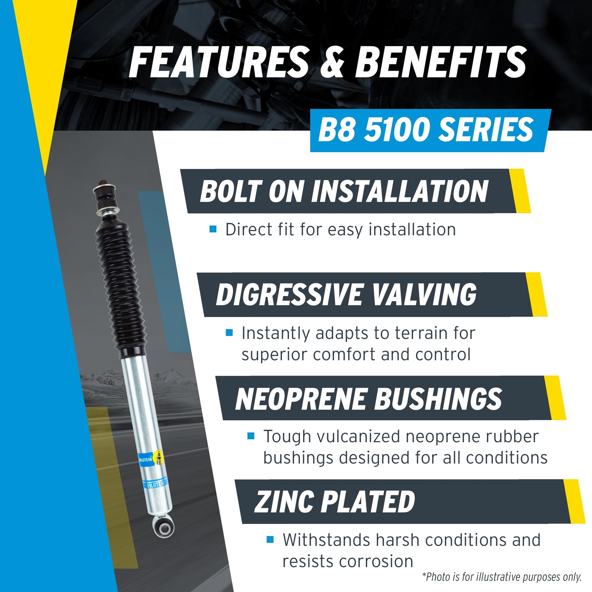 Bilstein Set of Front and Rear B8 5100 Series Shocks with Steering Stabilizer Compatible with 2020-2025 Wrangler with 2-3 Rear Lift